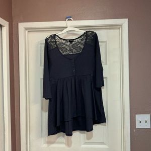Torrid lace panel waffle-knit babydoll blouse